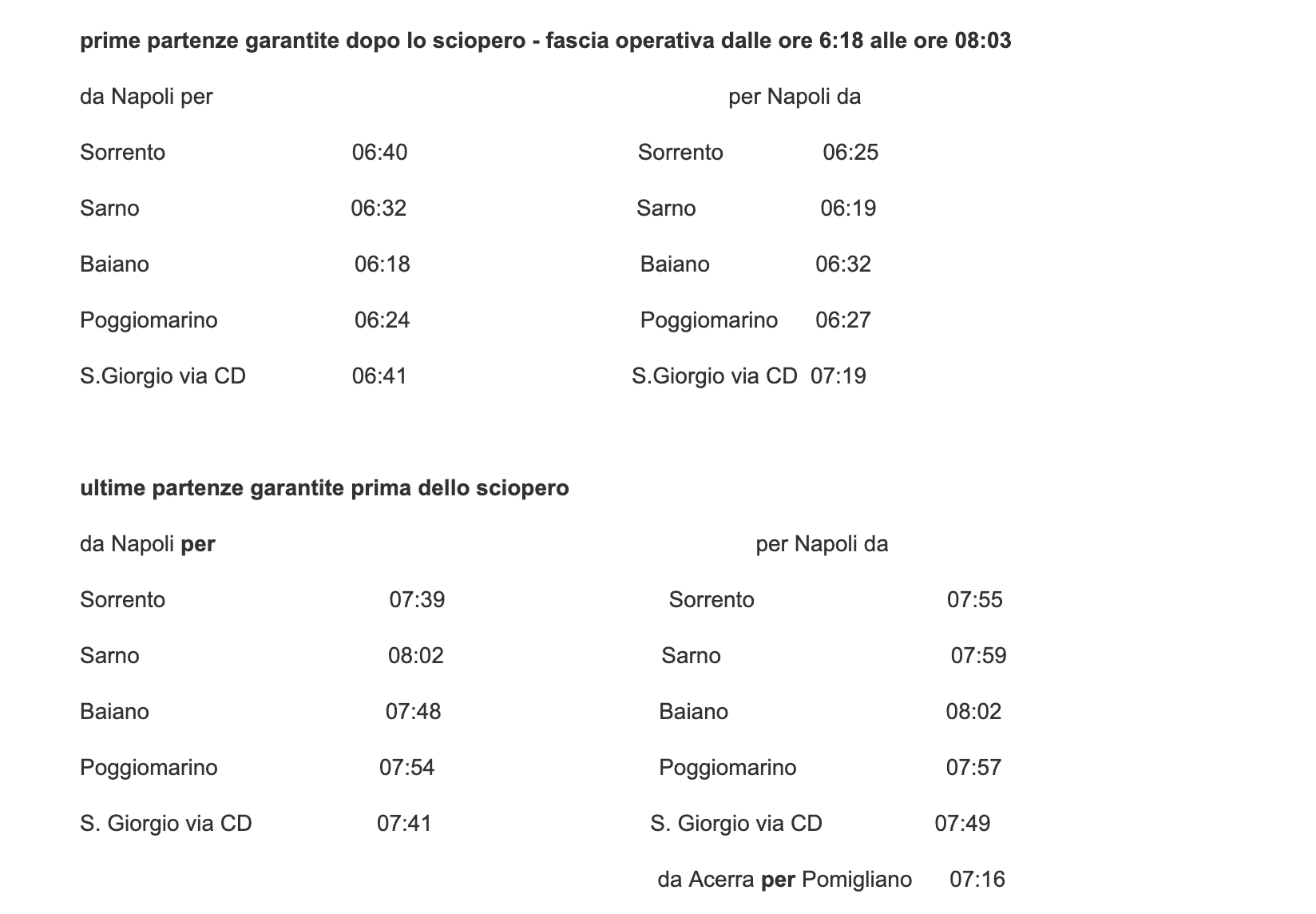 Prime partenze durante lo sciopero