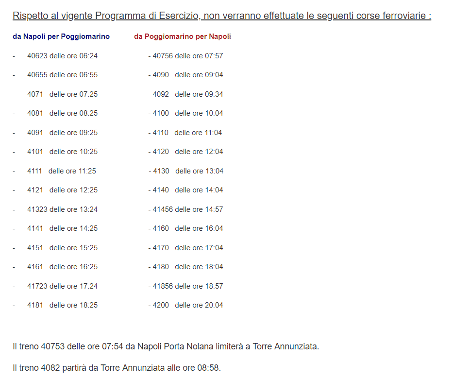 Riduzione servizio